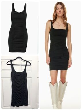 Aritzia Wilfred Lydia Dress Black Ruched Tank Mini Dress  Size Medium
